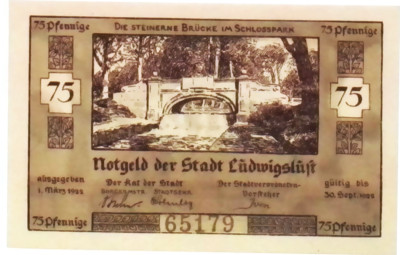 1922 Germany LUDWIGLUST 75 Phennig Banknote / Notgeld UNC and consecutive