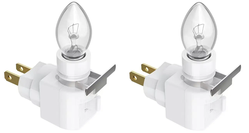 Lot of 2 - White Plug In Night Light  With Bulb 4 Watt On / Off Switch
