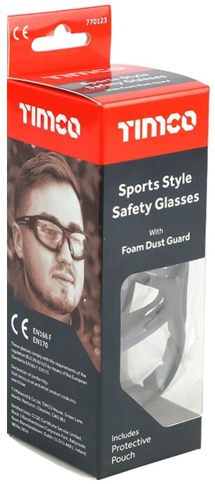 Timco Sports Style Safety Glasses with Foam Dust Guard and Anti Scratch Lenses