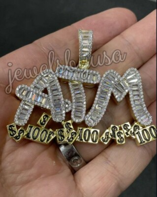 Pre-owned Nsg 2ct Men's Atm 2 Tone Baguette Cubic Zirconia Custom Pendant 925 Free Gift In White