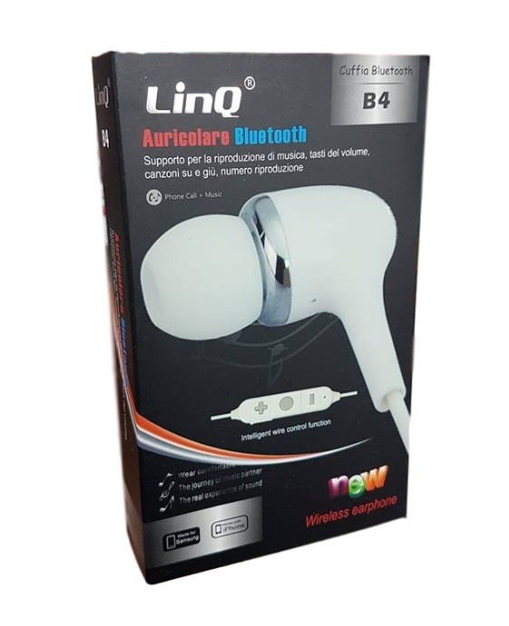 Auricolare Cuffia Bluetooth Controllo Volume Musica Smartphone Tablet Linq B4