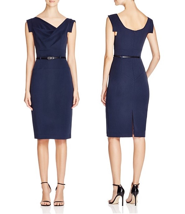 Pre-owned Black Halo Jackie O Belted Sheath Hollywood Celebrity Black Eclipse Dress
