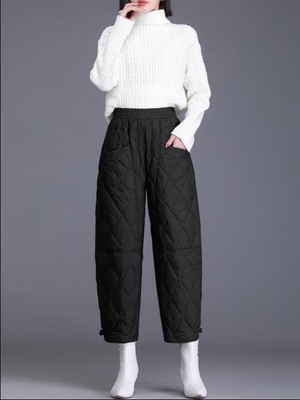 Womens 2022 Fashion Quilted Elastic Waist Winter Padded Harem Pants Trousers 719