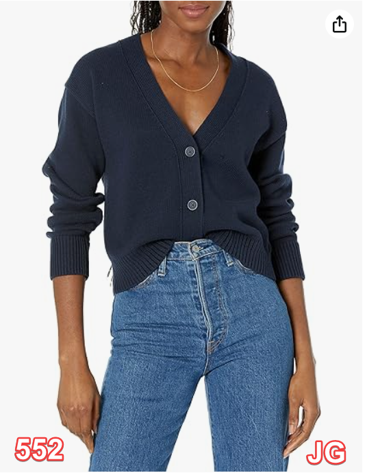 Amazon Essentials Women's Relaxed Fit V-Neck Cropped Cardigan, Navy, Size Large