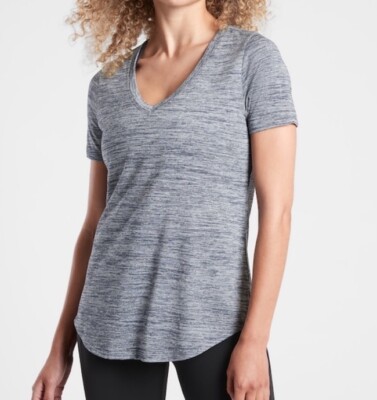 ATHLETA M Breezy Scoop V Tee  Flint Heather Modal Top Women Size Medium