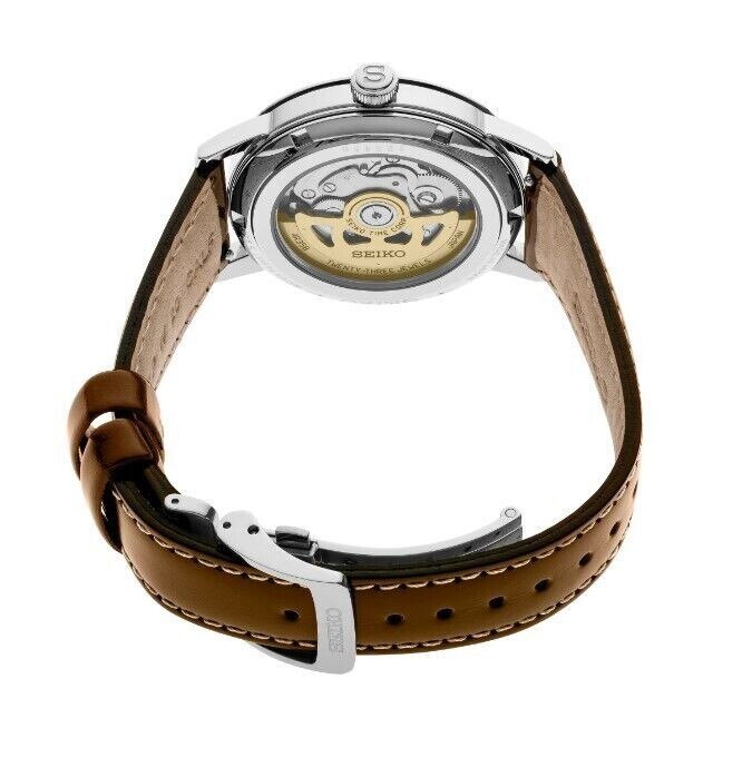 Pre-owned Seiko Men's Presage Automatic Green Dial Brown Leather Strap Watch Srpe45