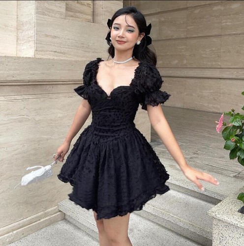 未使用タグ付✨Uhr Puff Sleeve Back Open Dress Amazon.com: Women's Dresses Puff Sleeve Tied Open Back Dress