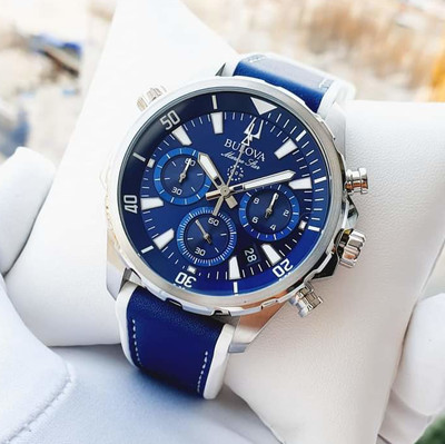 Bulova 96B287 Marine Star Blue Dial Silver Tone Silicone Strap Men's Watch