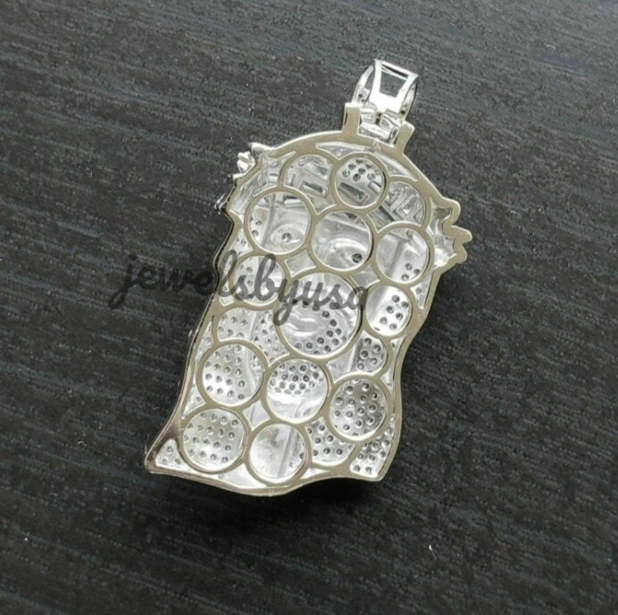 Pre-owned Nsg Men's 1.2ct Baguette Tester Pass Moissanite Jesus Face Religious Pendant Silver In White