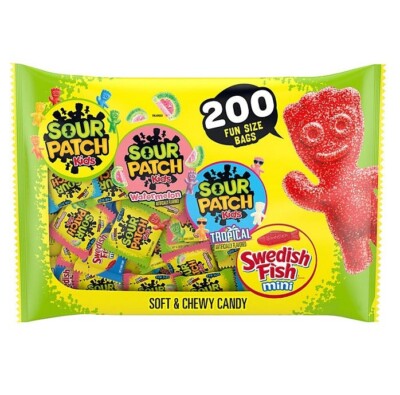 SOUR PATCH KIDS and SWEDISH FISH Candy, Fun Size, 200 pk.