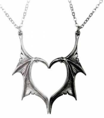 Darkling Heart Friendship Pendants, Dragon Wings, Pagan, Gothic, Alchemy England