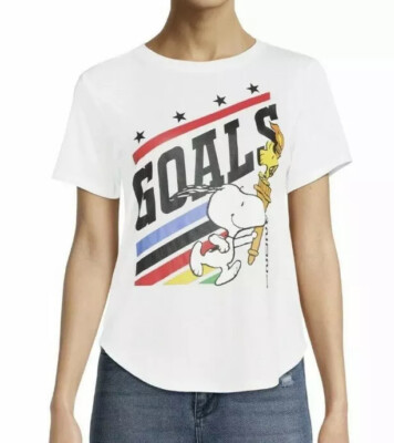 Peanuts Snoopy Goals Juniors' Short Sleeve T-Shirt White Size S 3-5