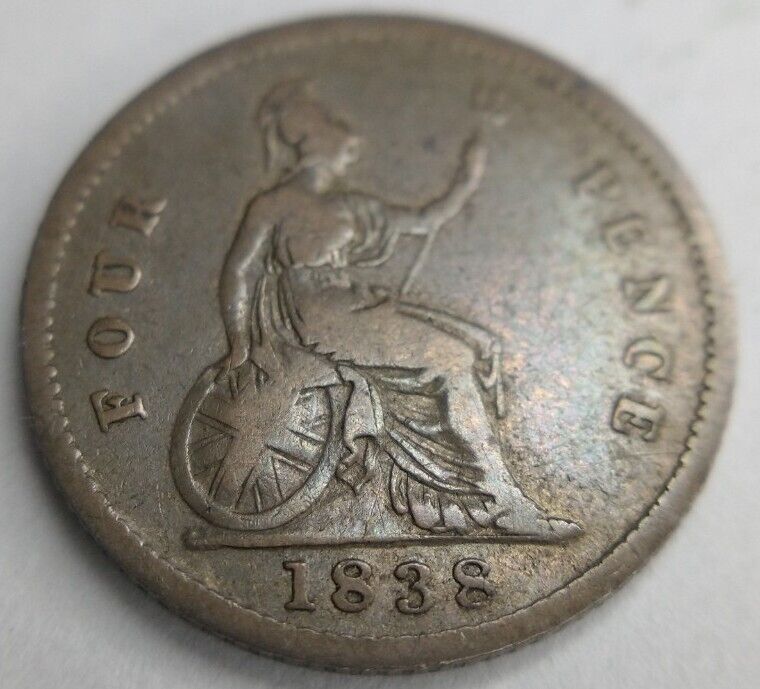 1838 GREAT BRITAIN UK England 4d FOUR PENCE .925 SILVER Young Victoria MAUNDY 