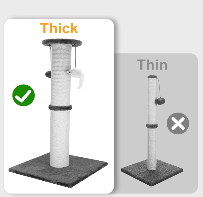 34" Heavy Duty Cat Scratching Post with Sisal Rope, Hanging Ball & Mice (Grey)