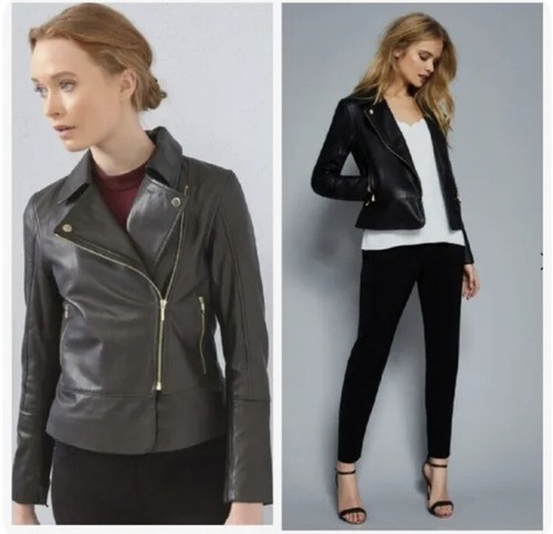 NEW TED BAKER Lizia Black Leather Lambskin Moto Zip CollarJacket Sz 1 MSRP 575 eBay