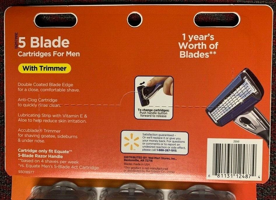2x 12 Equate 5-Blade Razor Refill Cartridges With Trimmer Men Compare to Fusion
