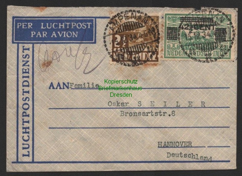 B8912 Nederl. Indie Brief Per Luchtpost Luftpost Par Avion Ampenan Lombok 1932