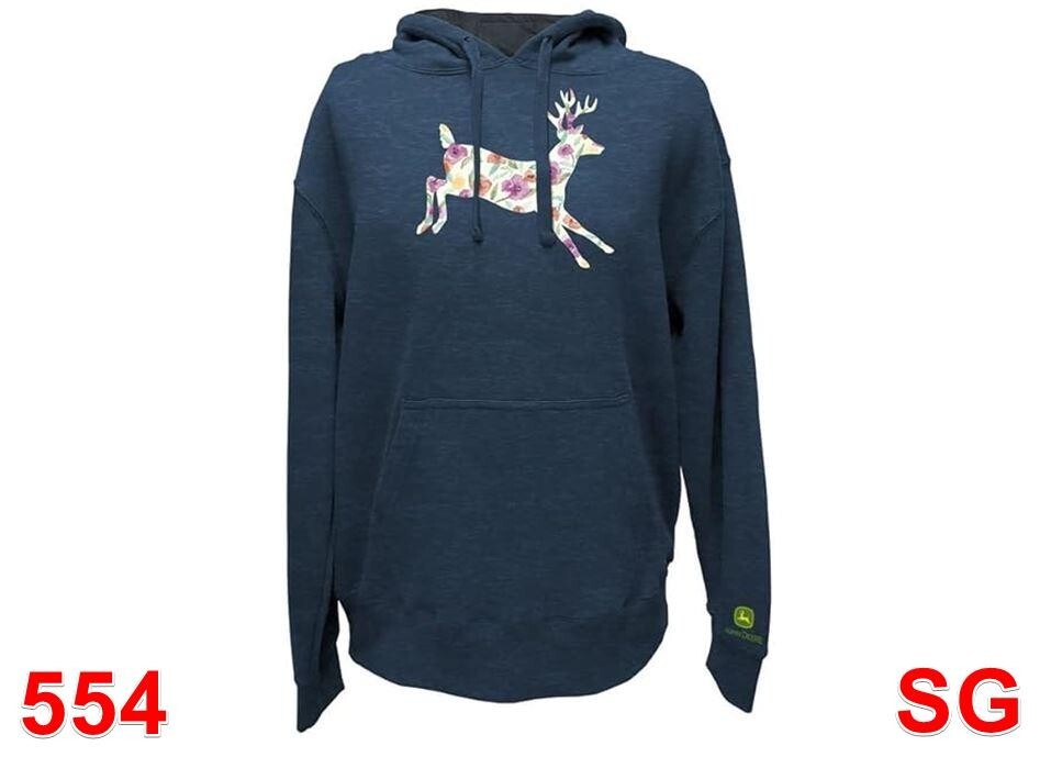 John Deere Women's Fit Navy Fleece Sweatshirt , Floral Buck-Navy , Cotton , XXL