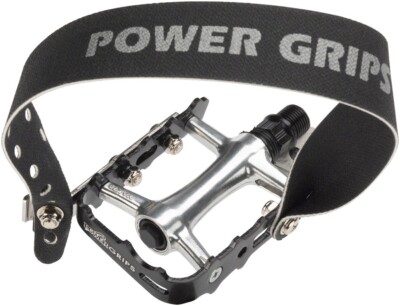 SET of Power Grips Extra Long 375mm Pedal Straps Black + Hardware L/R pedals