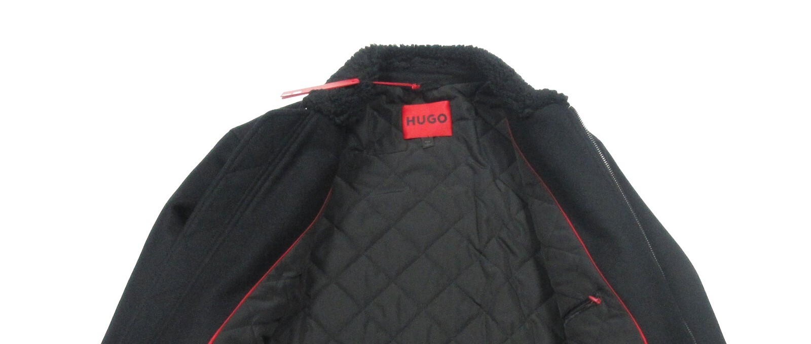Pre-owned Hugo Boss Red Label Men's Black Shearling Collar Wool Blend Jacket $454