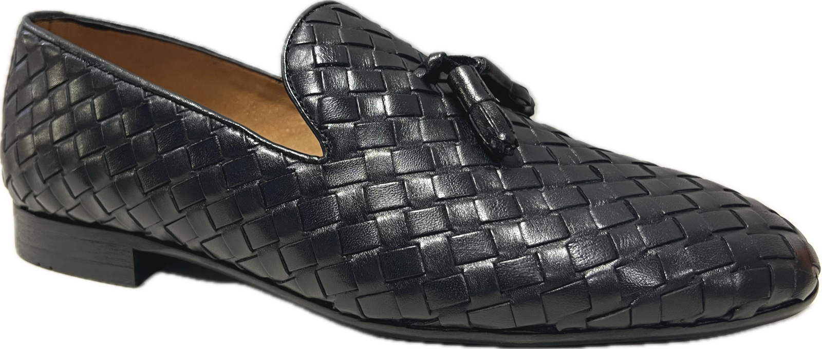 Pre-owned Sigotto Uomo Men's Slip On Black Woven Leather Loafers With Tassels 4408