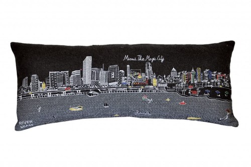 Декоративная подушка для поясницы Miami Nighttime Skyline 35 Black