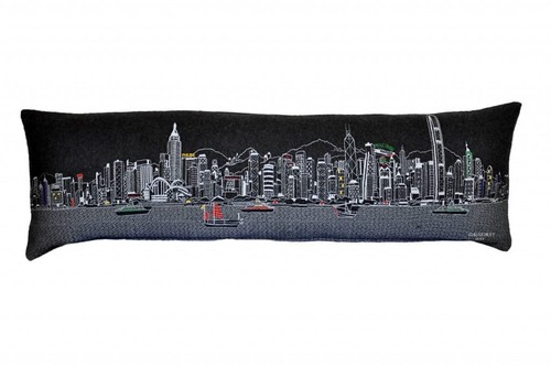 46 Черная декоративная подушка для поясницы Hong Kong Nighttime Skyline