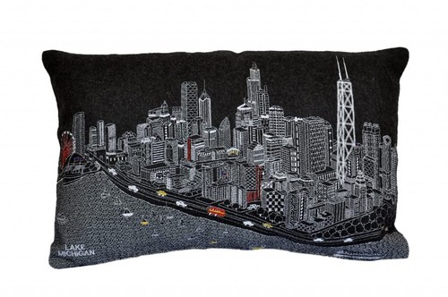 25 Черная Декоративная подушка для поясницы Chicago Nighttime Skyline