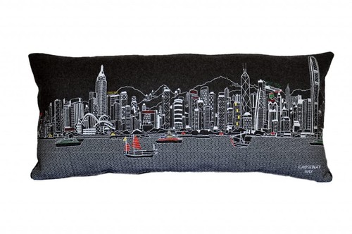 35 Черная декоративная подушка для поясницы Hong Kong Nighttime Skyline