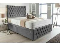 CHESTERFIELD DOUBLE DIVAN BED WITH MATTRESS 
