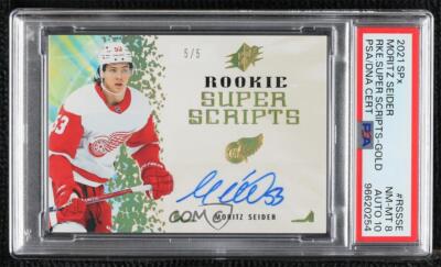 2021-22 SPx Superscripts Gold 5/5 Moritz Seider #RSS-SE PSA 8 Rookie Auto RC