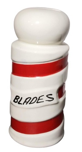 Vintage Shaving Razor Blade Bank Ceramic Barber Pole Red Stripes