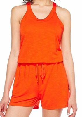 $195 Lanston Women's Red Solid Strap Open Back Scoop Neck Halter Romper Size M