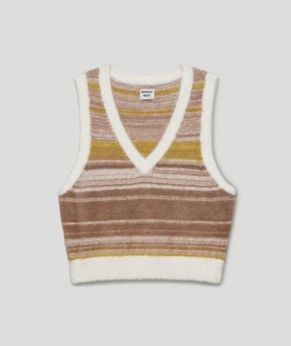 さらに100円引き◆WOOALONG◆Stripe over fit knit vest ARITZIA SUNDAY BEST Striped tan SWEATER VEST SIZE XXS | eBay