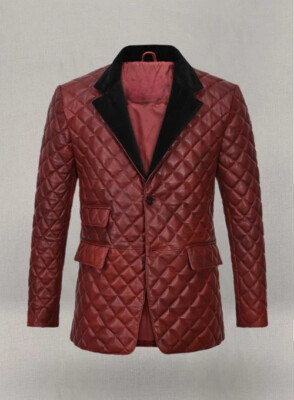 Men's Dark Red Leather Blazer Genuine 100% Soft Lambskin BOCELLI QUILTED Blazer