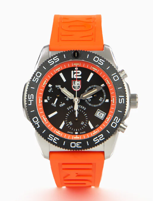 Pre-owned Luminox Pacific Diver Orange Sapphire Black Dial Chronograph Men's Watch Xs.3149