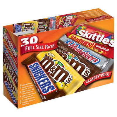 Mars Chocolate Candy Full-Size Bars Twix Snickers Milky Way M&M's 30CT Favorites