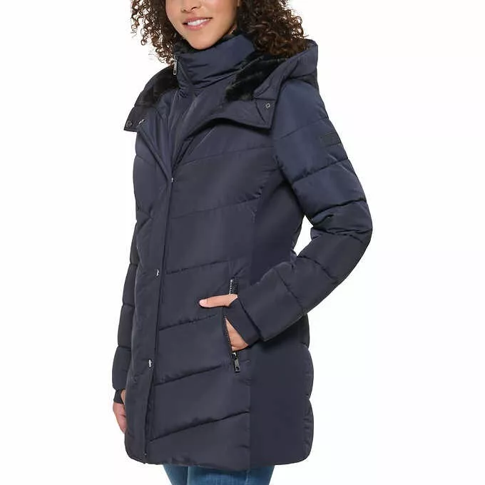 Andrew Marc Women's Mixed Media Hooded Puffer Walker Jacket