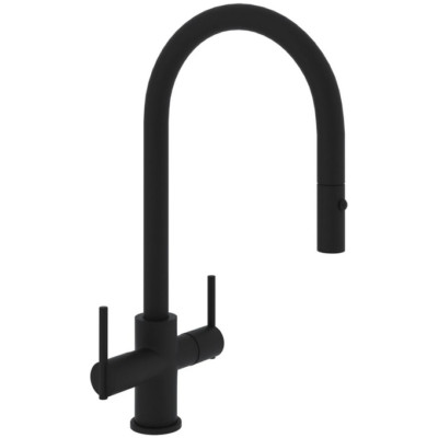 Rohl CY657L-MB-2 Pirellone Single Hole Pull Down Kitchen Faucet, Matte Black