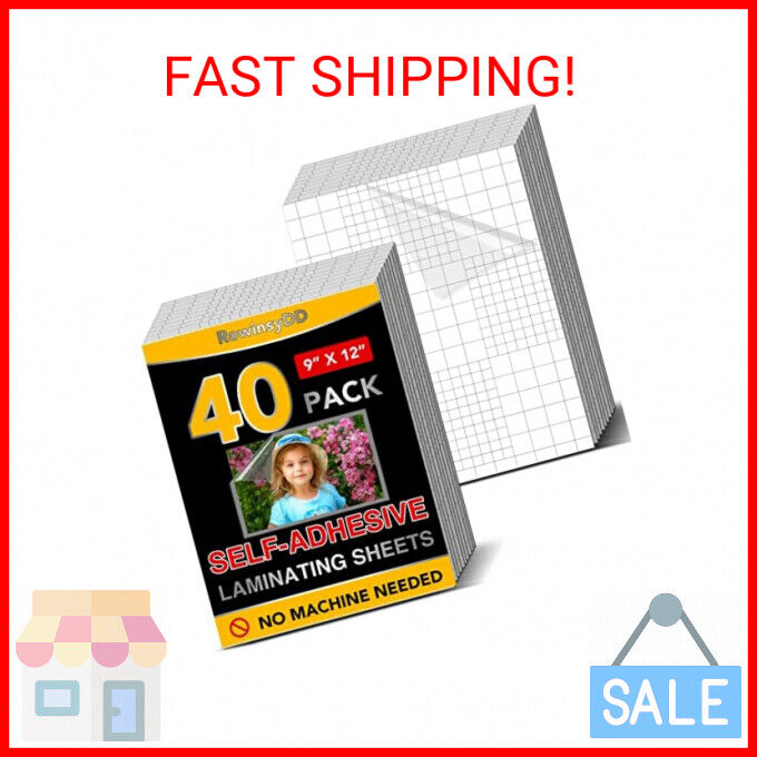 40 PCS Self-Adhesive Laminating Sheets, 9 x 12 Inches Clear Laminating Sheets No
