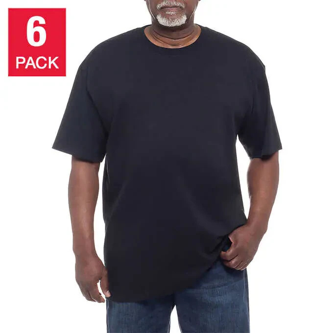  Kirkland Men's 6-pack Black 100% Cotton Crew Neck T-shirt FREE SHIPPING!