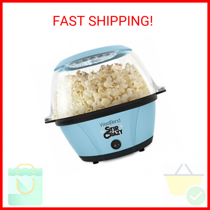 West Bend PC8270BL13 Stir Crazy Hot Oil Popcorn Popper, Popcorn Maker Machine wi