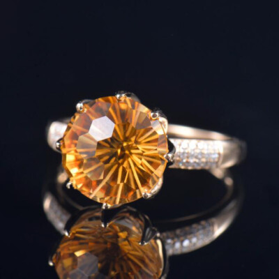 Pre-owned Diamondmounts Estate Natural Diamond Round Citrine Big Women Ring Solid 14k Yellow Gold Gift