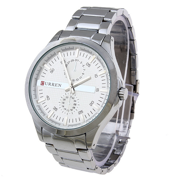 Orologio Polso Curren 8128 Uomo Analogico Quarzo Moderno Silver Quad Bianco lac