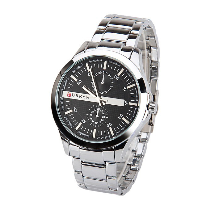 Orologio Polso Curren 8128 Uomo Analogico Quarzo Moderno Silver Quad Nero lac