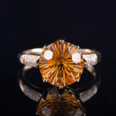 Pre-owned Diamondmounts Estate Natural Diamond Round Citrine Big Women Ring Solid 14k Yellow Gold Gift
