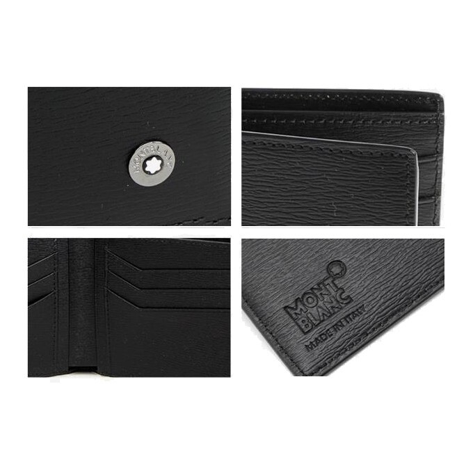 Pre-owned Montblanc Westside Genuine Italian Leather Bifold 6cc Card Wallet Purse For Men In Black