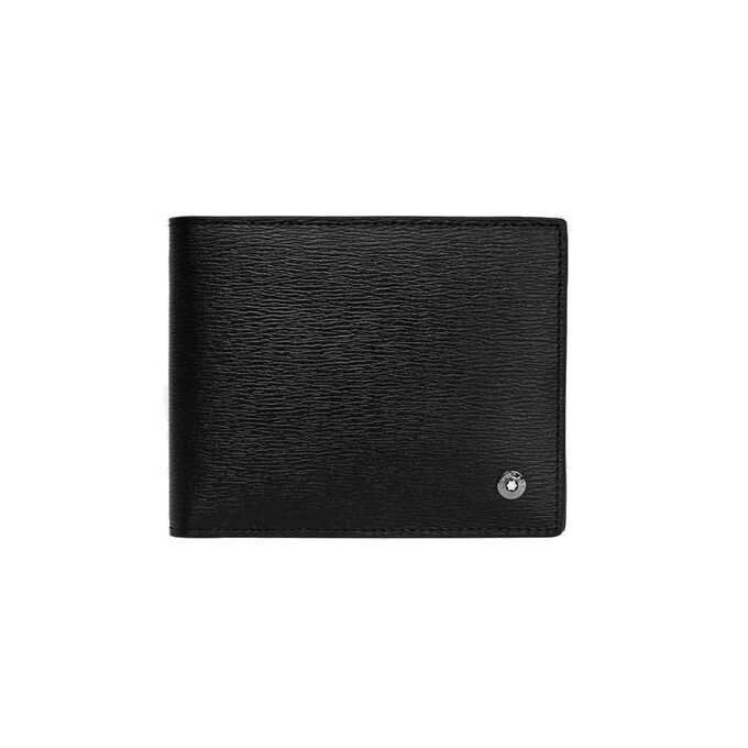 Pre-owned Montblanc Westside Genuine Italian Leather Bifold 6cc Card Wallet Purse For Men In Black