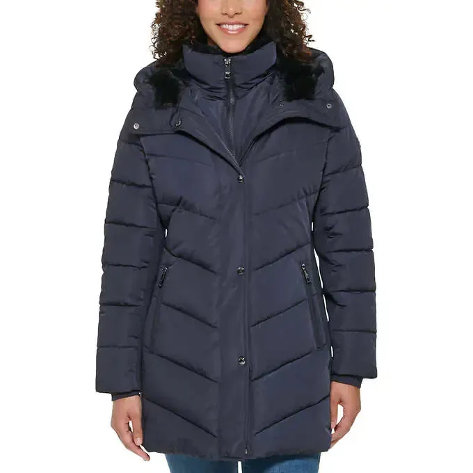 Andrew Marc Women's Mixed Media Hooded Puffer Walker Jacket