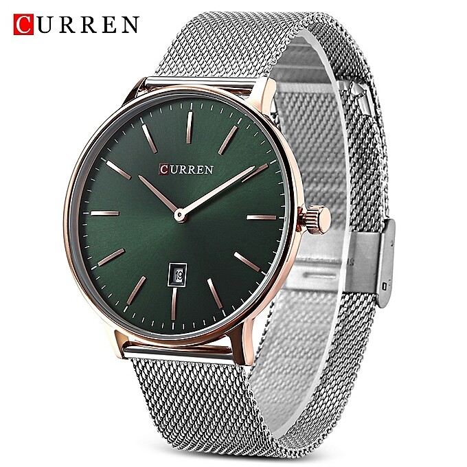 Orologio Polso Curren 8302 Uomo Analogico Quarzo Data Moderno Silver Verde lac